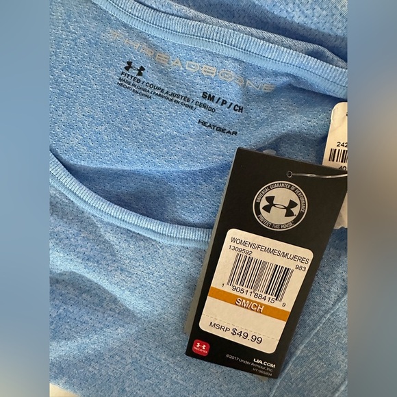 NWT Under Armour Women's Sz Small Blue Heather Threadborne Long Sleeve Shirt - Picture 2 of 7